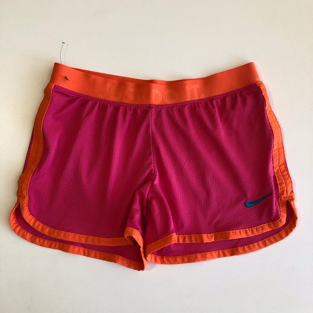 Nike Women’s Dri Fit JUST DO IT pink/orange embroidered swoosh logo Shorts Sz S